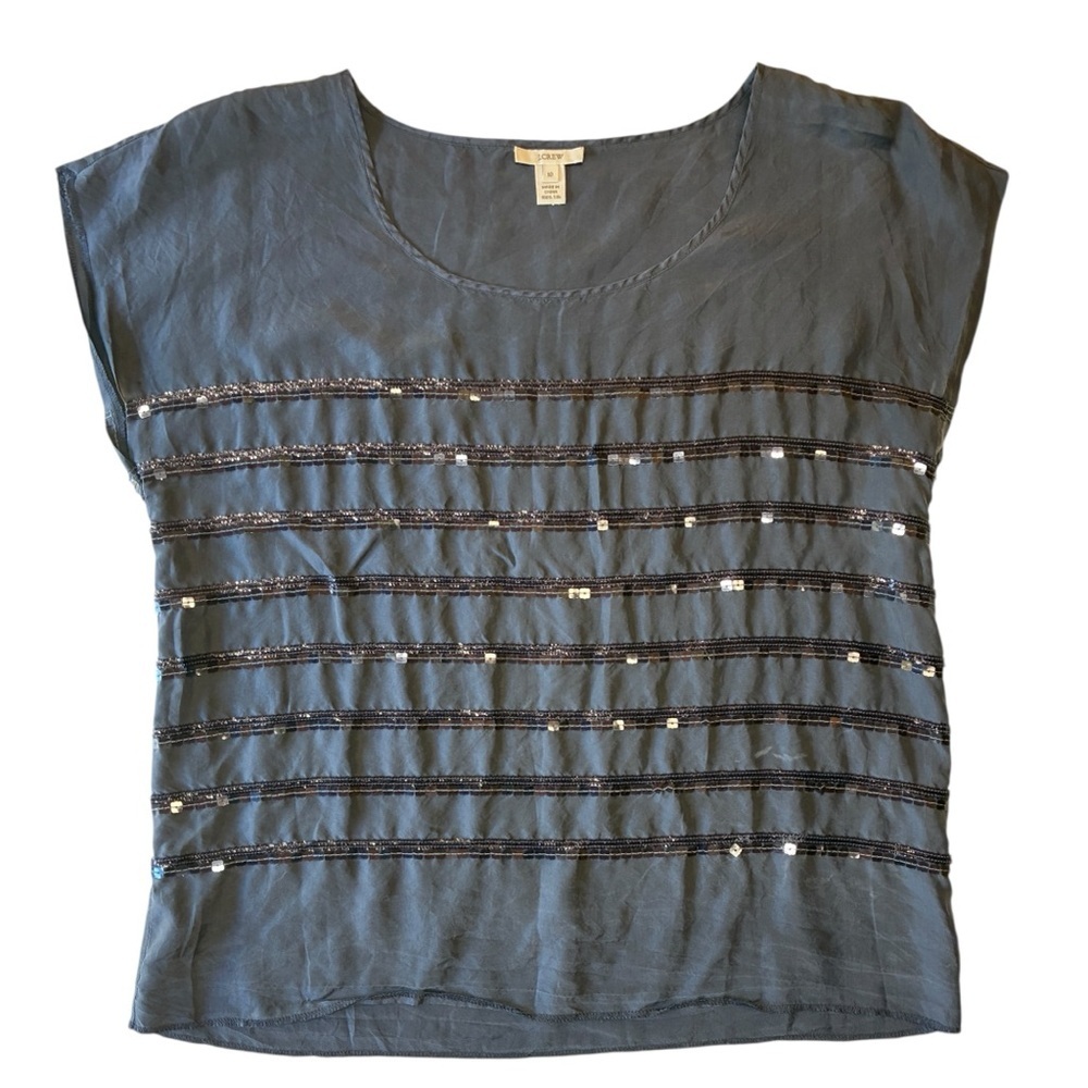 J. Crew 100% Silk Blouse with Sequins, Dark Blue Gray, Size 10, Lightweight - Picture 4 of 7